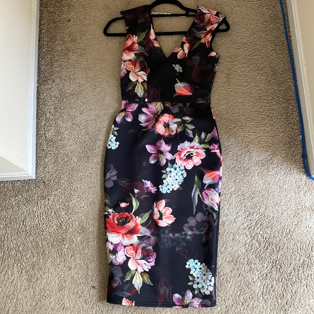 Floral Sleeveless Wrap Front Scuba Dress